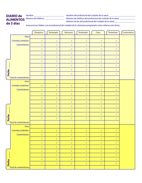 Diario de alimentos de 3 días. Esta página se ha diseñado para imprimirse. Estamos trabajando para crear una versión accesible.